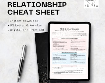 ADHD & Relationships Cheat Sheet, Couples Communication Guide, ADHD Marriage Support, Printable Therapy Tool