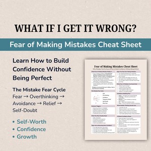 Fear of Making Mistakes Cheat Sheet, Perfectionism & Self-Confidence Tool