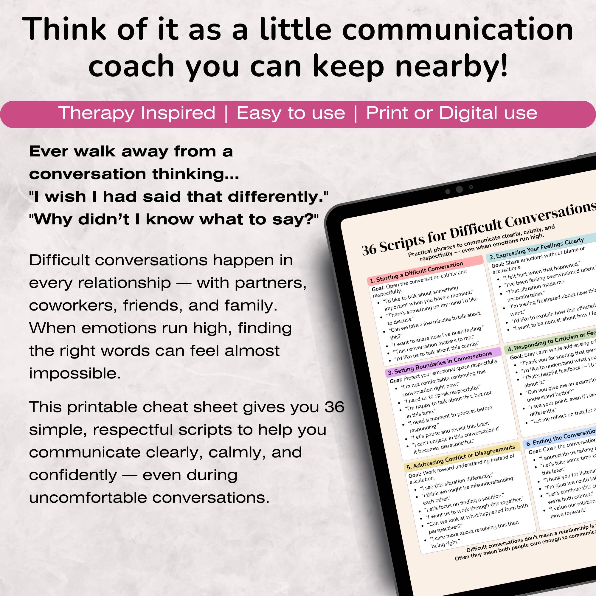 Script About Communication 36 Scripts for Difficult Conversations, Boundary & Communication Cheat ...