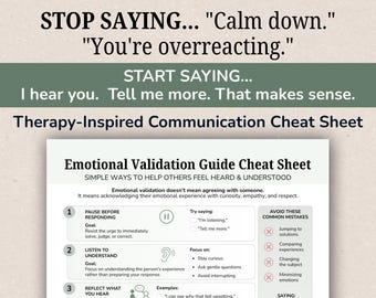 Guia Prático de Validação Emocional, Habilidades de Comunicação, Ferramenta de Escuta Ativa, PDF Imprimível Inspirado em Terapia