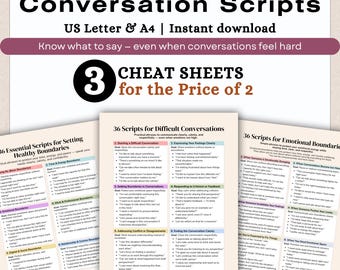 108 Difficult Conversation Scripts, Conflict, Boundaries & Communication Cheat Sheets, Therapy Printable (PDF)