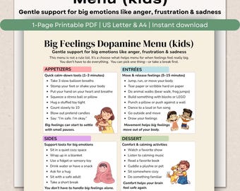 Big Feelings Dopamine Menu for Kids, Emotional Regulation Tool (PDF Download)