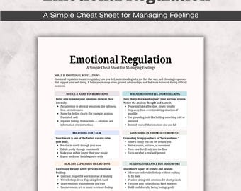 Emotional Regulation Cheat Sheet, Coping Skills, Mental Health (PDF Printable)