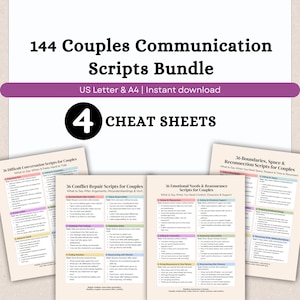 144 Couples Communication Scripts Bundle Printable, Relationship Therapy Cheat Sheets PDF, Conflict & Boundaries Support