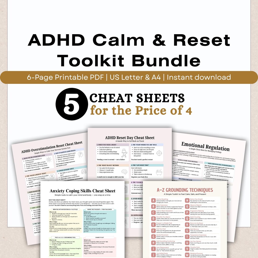 ADHD Calm & Reset Toolkit Bundle, Anxiety, Overwhelm, Nervous System ...