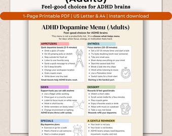 ADHD Dopamine Menu for Adults, Focus & Motivation Reset Printable, Neurodivergent Self Regulation Tool