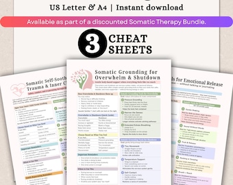 Somatic Healing Bundle, Overwhelm, Emotional Release & Inner Child Support, 3 Trauma-Informed Cheat Sheets