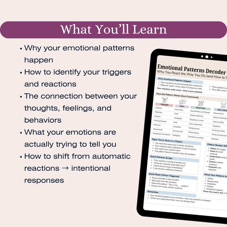 Pattern Decoder Exercises Emotional Patterns Decoder Cheat Sheet, Self Awareness Tool (PDF ...