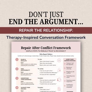 Repair After Conflict Framework, Relationship Communication Printable, Conflict Resolution Guide, Therapy Inspired PDF