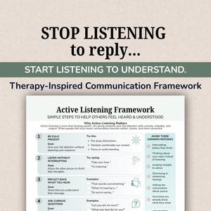Active Listening Cheat Sheet, Communication Skills Printable, Therapy Inspired Listening Guide, Relationship Tool PDF