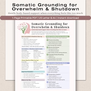 Somatic Grounding Cheat Sheet, Nervous System Reset Printable (PDF)