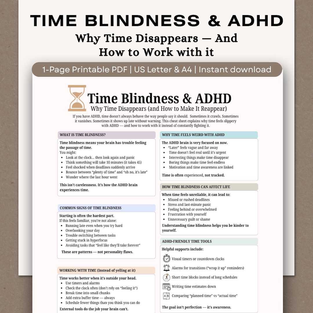 ADHD Time Blindness Cheat Sheet, Executive Function Printable (PDF ...