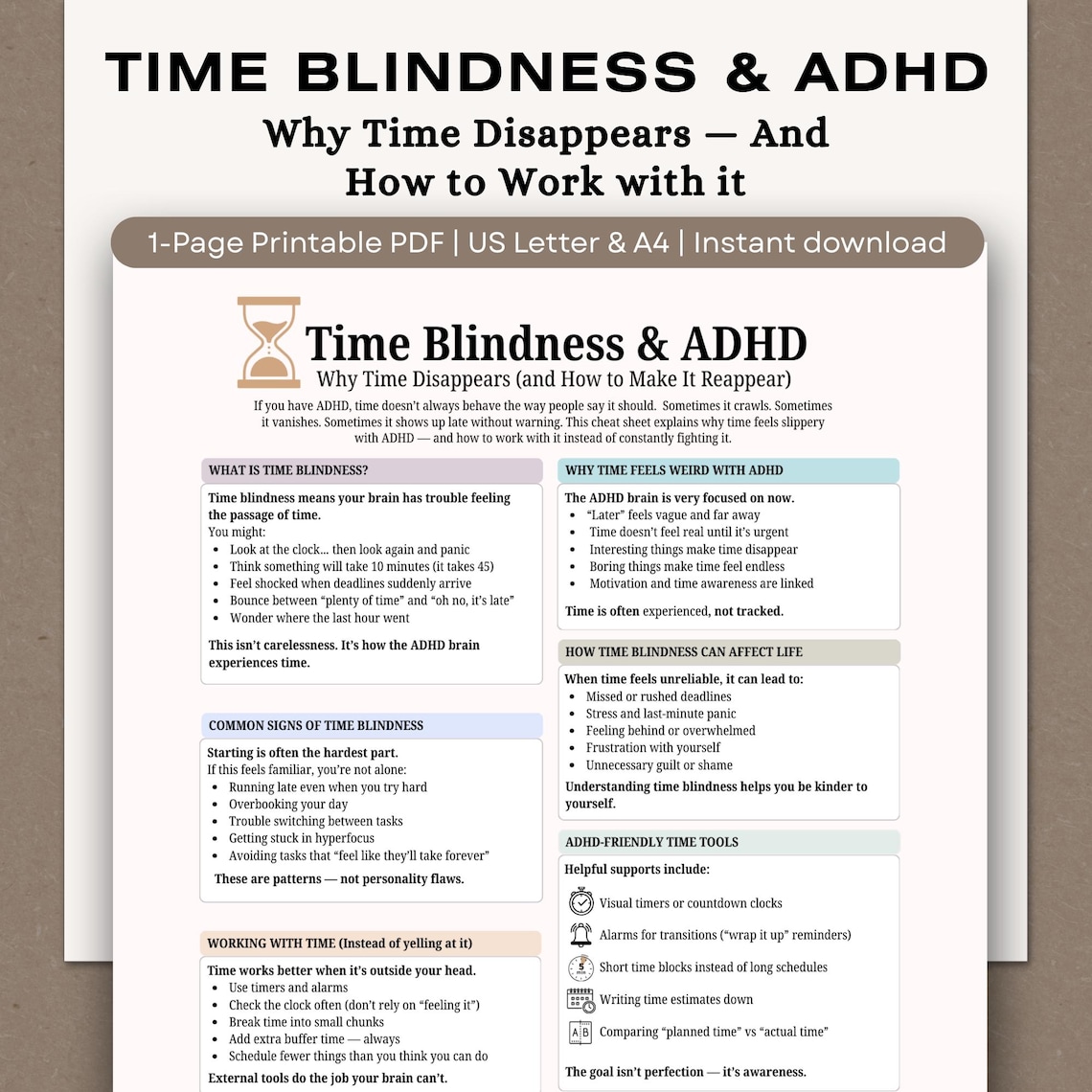 ADHD Time Blindness Cheat Sheet, Executive Function Printable (PDF ...