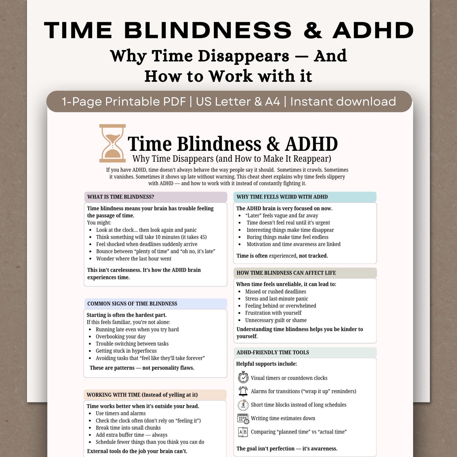 ADHD Time Blindness Cheat Sheet, Executive Function Printable (PDF ...
