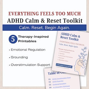 ADHD Calm & Reset Toolkit Bundle, Anxiety, Overwhelm, Nervous System Regulation Printable (5 PDFs) image 1