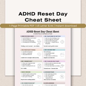 ADHD Reset Day Cheat Sheet, Overwhelm, Executive Dysfunction Guide (Printable PDF)