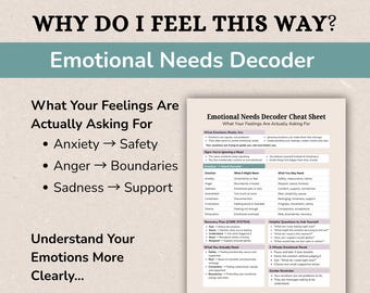 Emotional Needs Decoder Cheat Sheet, Emotional Awareness Printable, Self Therapy Tool