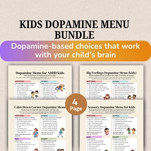 Kids Dopamine Menu Bundle, ADHD, Big Feelings, Calming Corner & Sensory Support (Printables)