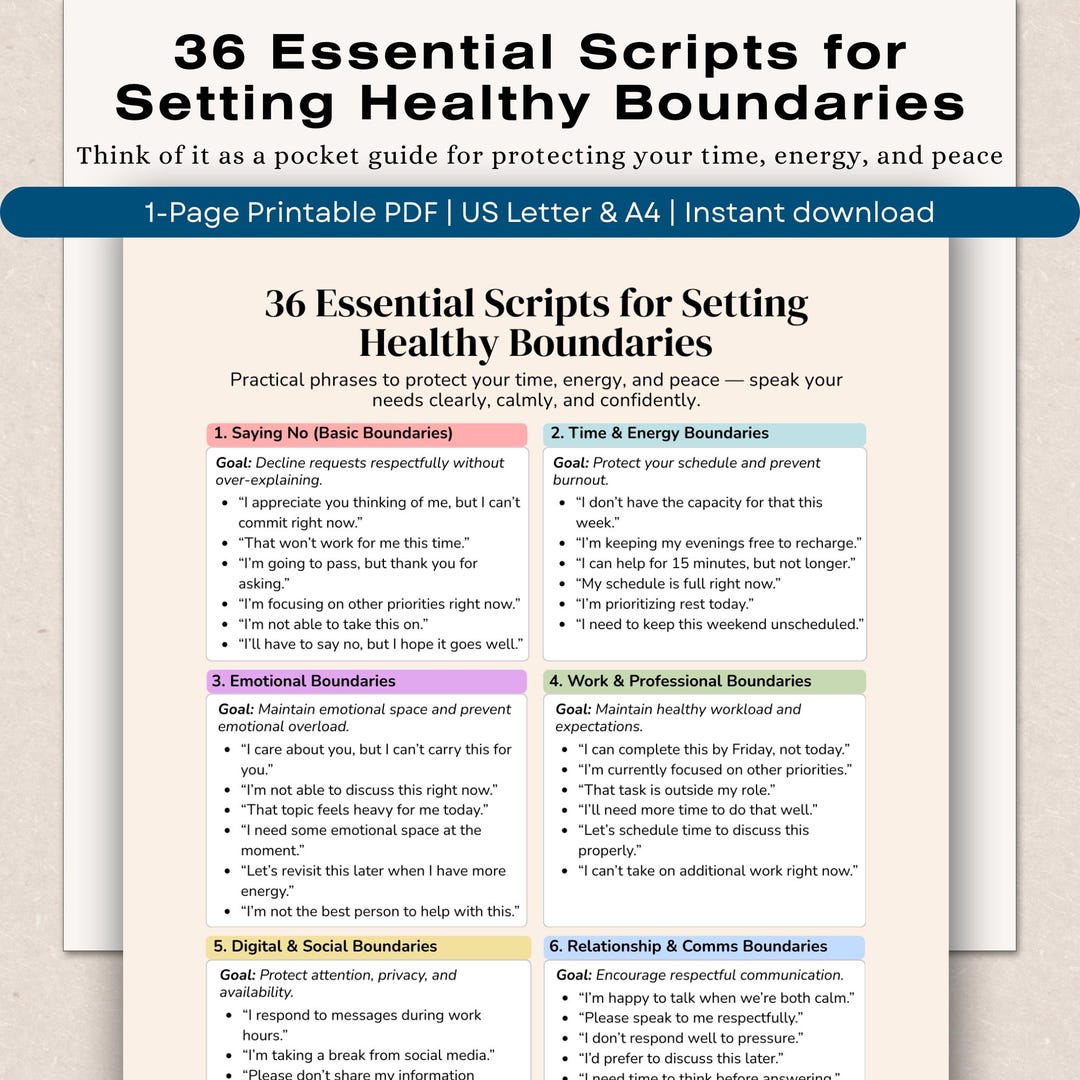36 Essential Boundary Setting Scripts, Therapy Inspired Cheat Sheet ...