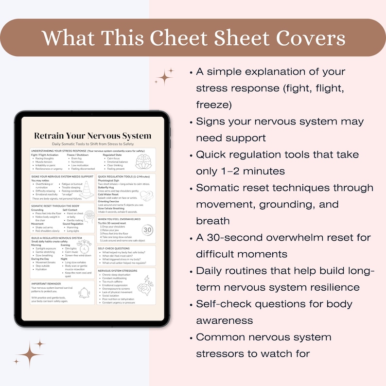 Retrain Your Nervous System Cheat Sheet, Somatic Tools for Regulation ...