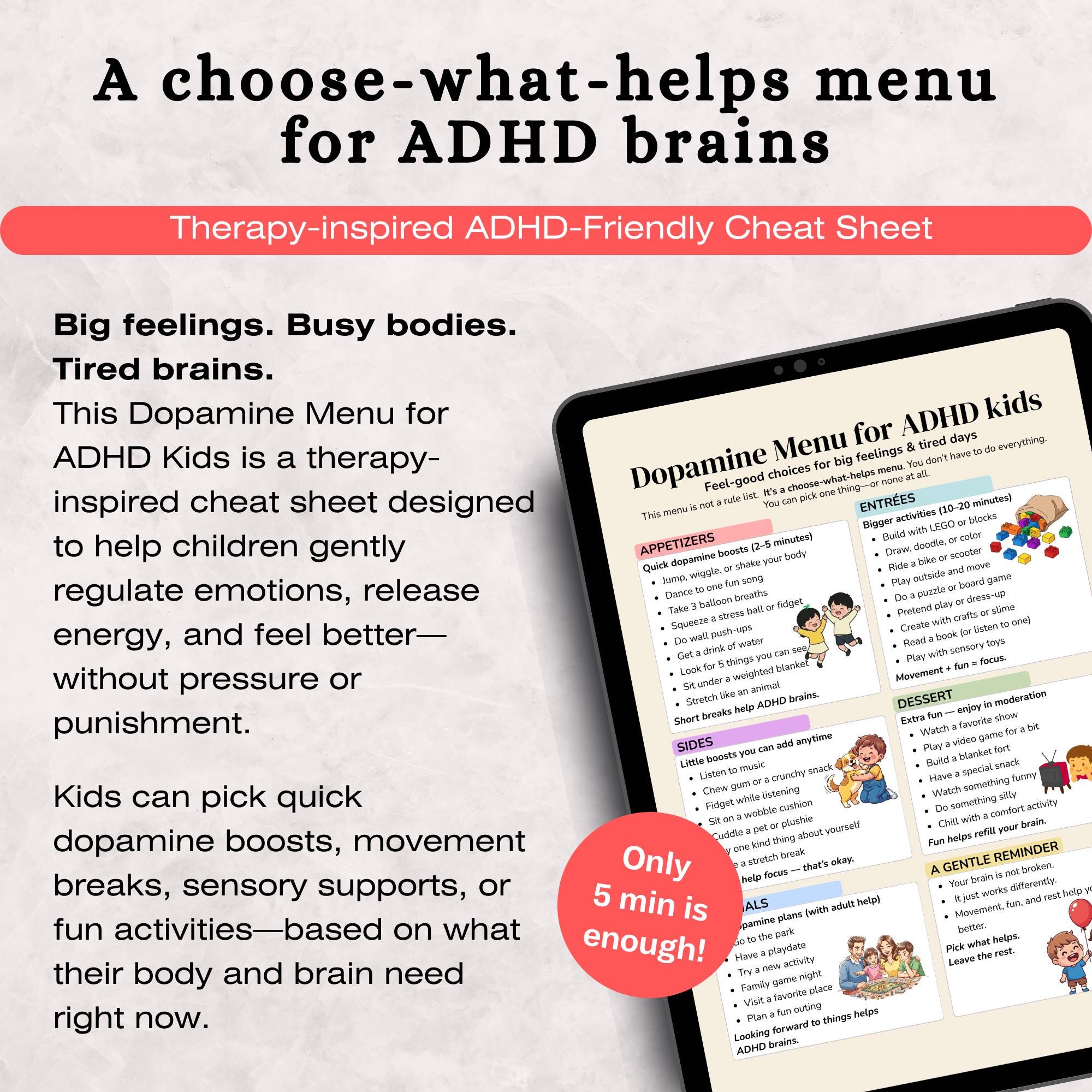 ADHD Kids Dopamine Menu, Self Regulation Tool (PDF Download, US Letter ...