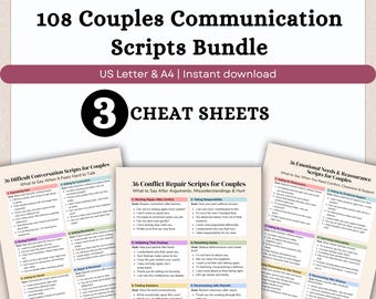 Paquete de 108 guiones de comunicación para parejas (imprimibles), hojas de referencia rápida para terapia de pareja (PDF), apoyo para la resolución de conflictos.