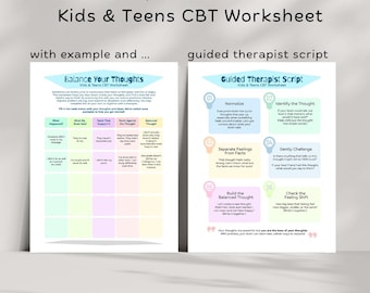 CBT Worksheet for Kids and Teens, Balance Your Thoughts (Digital Download)