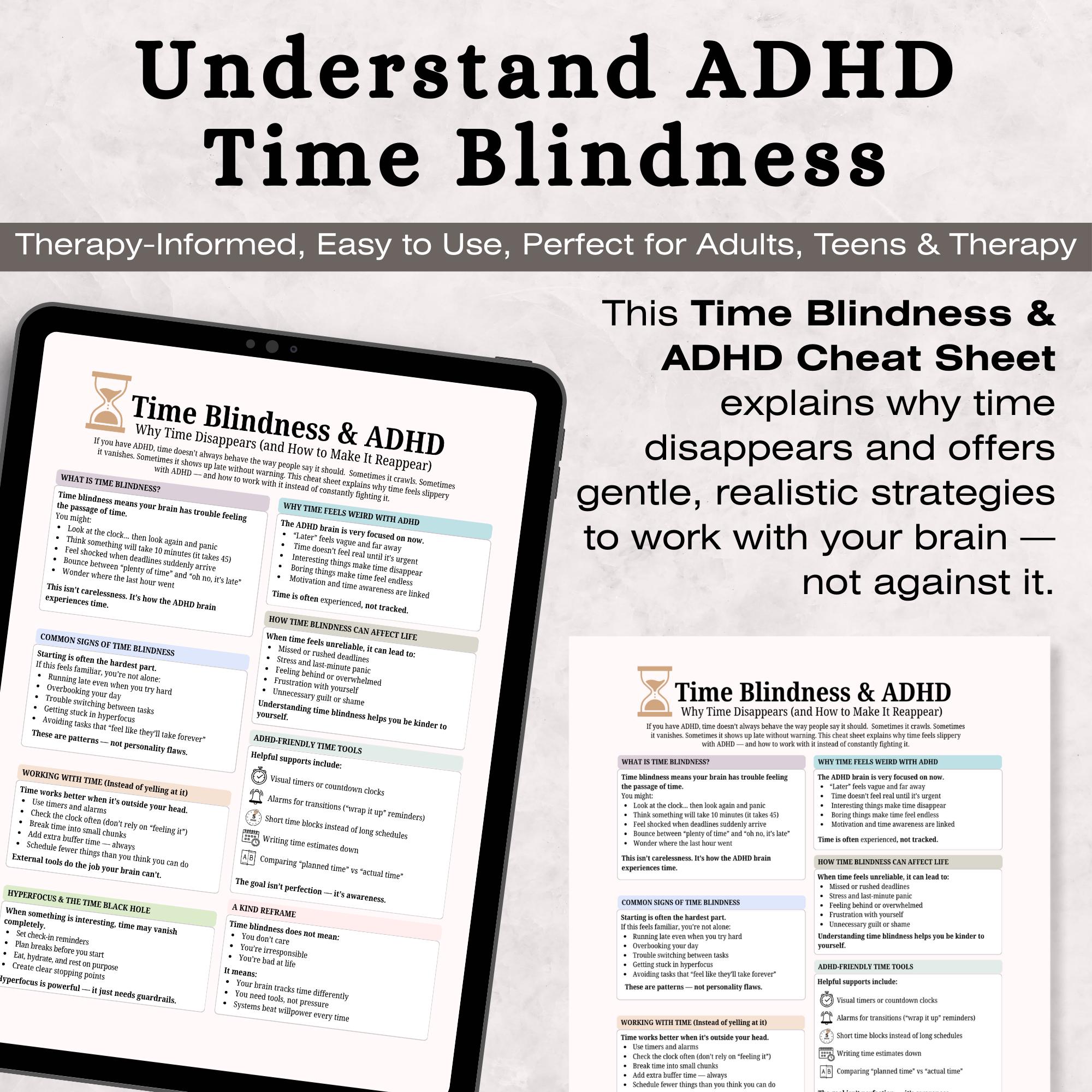 ADHD Time Blindness Cheat Sheet, Executive Function Printable (PDF ...