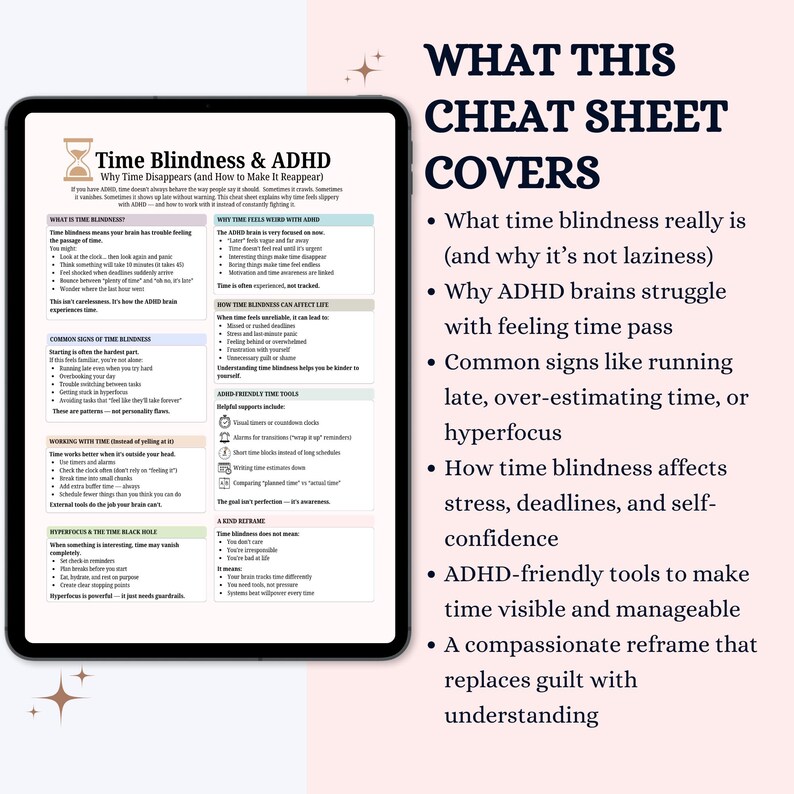 ADHD Time Blindness Cheat Sheet, Executive Function Printable (PDF ...