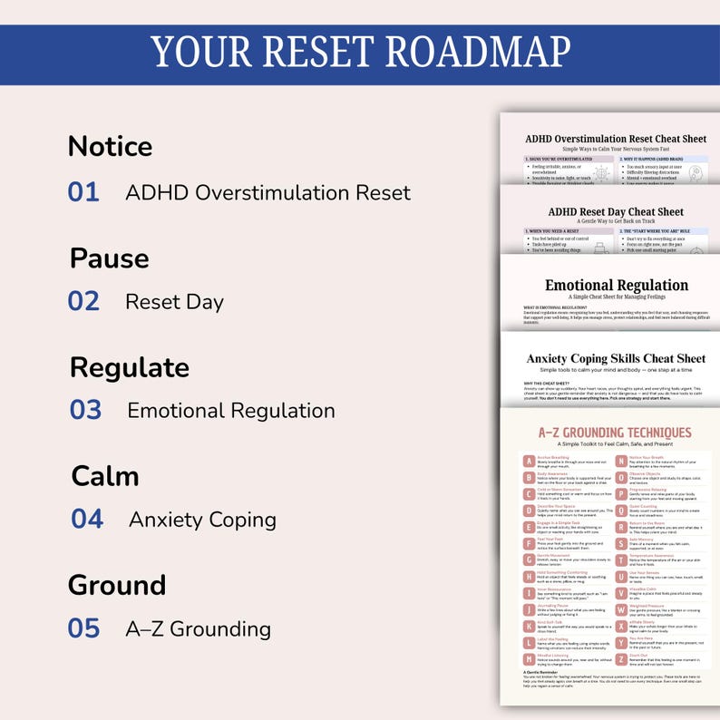 ADHD Calm & Reset Toolkit Bundle, Anxiety, Overwhelm, Nervous System Regulation Printable (5 PDFs) image 3