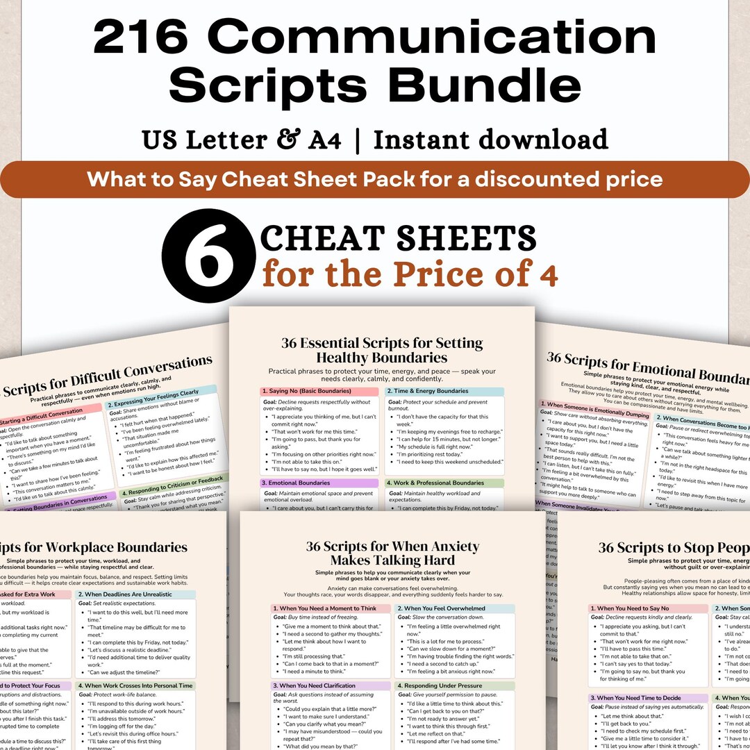 216 Communication Scripts Bundle, Boundaries, People Pleasing, Anxiety ...