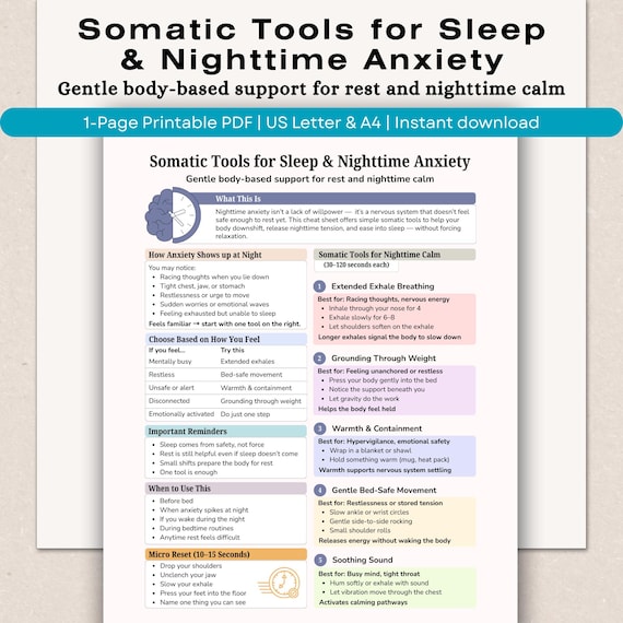 Somatic Tools for Sleep Anxiety, Gentle Body-Based Nervous System Support (Printable PDF)
