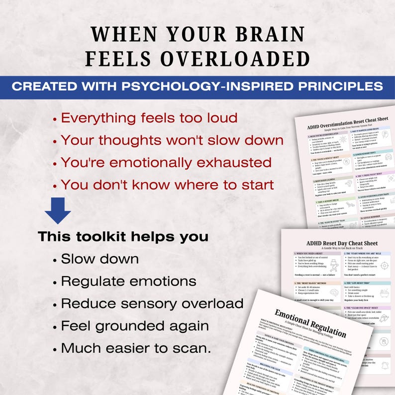 ADHD Calm & Reset Toolkit Bundle, Anxiety, Overwhelm, Nervous System Regulation Printable (5 PDFs) image 2