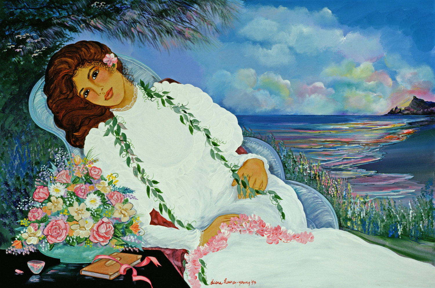 ハワイ　アート　絵画　アンティーク　Diana Hansen young FRAMED DIANA HANSEN YOUNG HAWAII 25 YEARS OF STATEHOOD PRINT