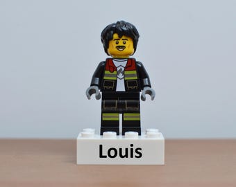 Personalized LEGO® Firefighter Mini Figure + Name Stand + Gift Packaging | 100% New LEGO® Parts