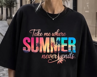 Summer Never Ends Beach Vacation PNG T-Shirt Design (Digital Download)