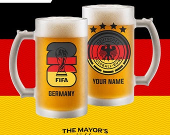 Germany Soccer Beer Mug 16oz - Custom Frosted Glass Jar for Football Fans