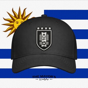 Uruguay Soccer Snapback Hat | Uruguayan Leather Patch Cap | Black Leather Patches