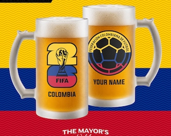 Colombia Soccer Beer Mug 16oz - Custom Frosted Glass Jar for Football Fans