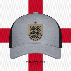 England Soccer Snapback Hat | English Leather Patch Cap | Tan & Black Leather