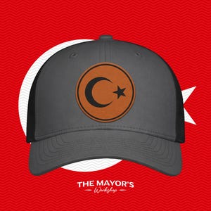Turkey Soccer Snapback Hat | Turkish Leather Patch Cap | Saddle Brown & Black Leather