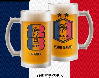 France Soccer Beer Mug 16oz - Custom Frosted Glass Jar for Football Fans