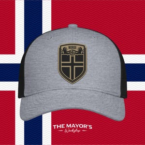 Norway Soccer Snapback Hat | Norwegian Leather Patch Cap | Tan & Black Leather