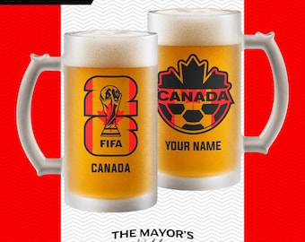 Canada Soccer Beer Mug 16oz - Custom Frosted Glass Jar for Football Fans