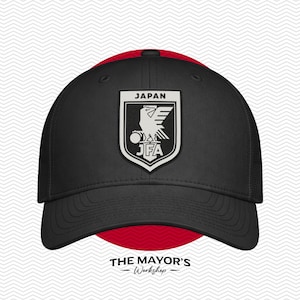 Japan Soccer Snapback Hat | Japanese Leather Patch Cap | Black & White Leather