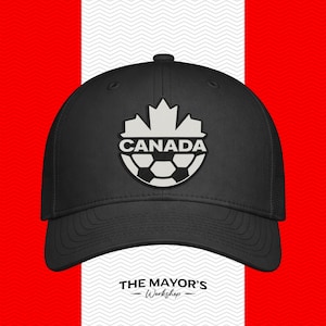 Canada Soccer Snapback Hat | Canadian Leather Patch Cap | Black Leather Patches