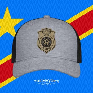 DR Congo Soccer Snapback Hat | Congolese Leather Patch Cap | Tan & Black Leather