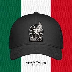 Mexico Soccer Snapback Hat | Mexican Leather Patch Cap | Black Leather Patches