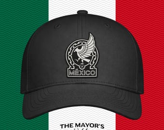 Mexico Soccer Snapback Hat | Mexican Leather Patch Cap | Black Leather Patches