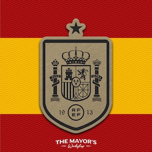 Spain Soccer Shield Leather Patch - Hook Backing Tactical Emblem